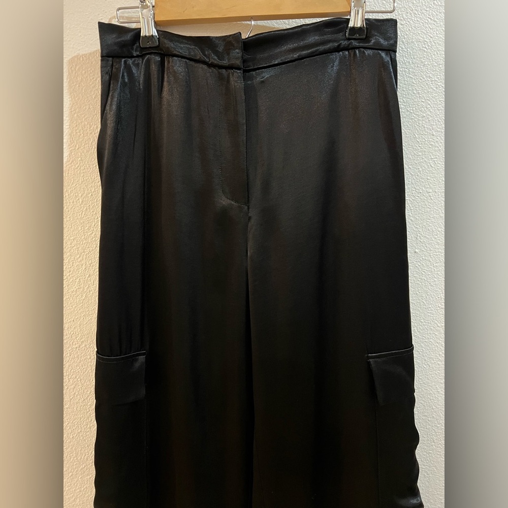 Zara satin silk like black wide leg cargo pants size medium - Picture 6 of 10